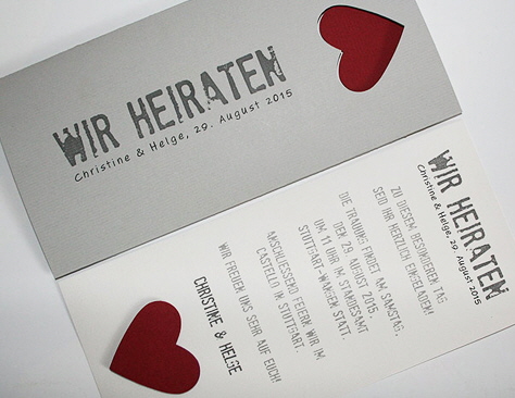 Hochzeitskarten grau mit Herz