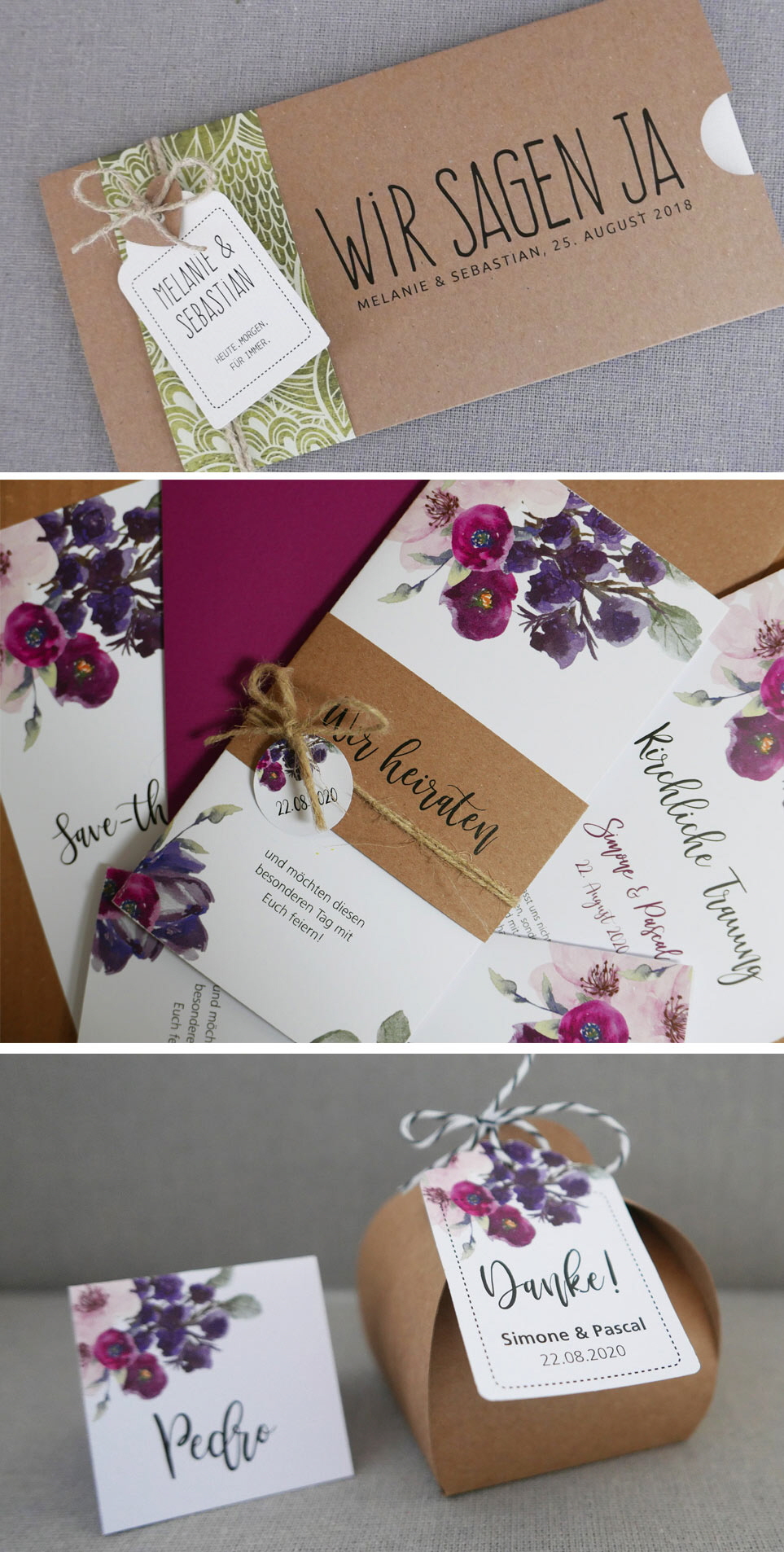 Einladungskarten Hochzeit Hochzeitskarten Vintage Kraftpapier mit
